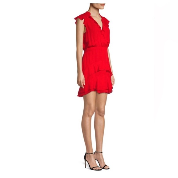 Parker Women’s 0 Tangia 100% Silk Ruffled Tiered Mini Dress in Red Flare - NWT! - Picture 3 of 15